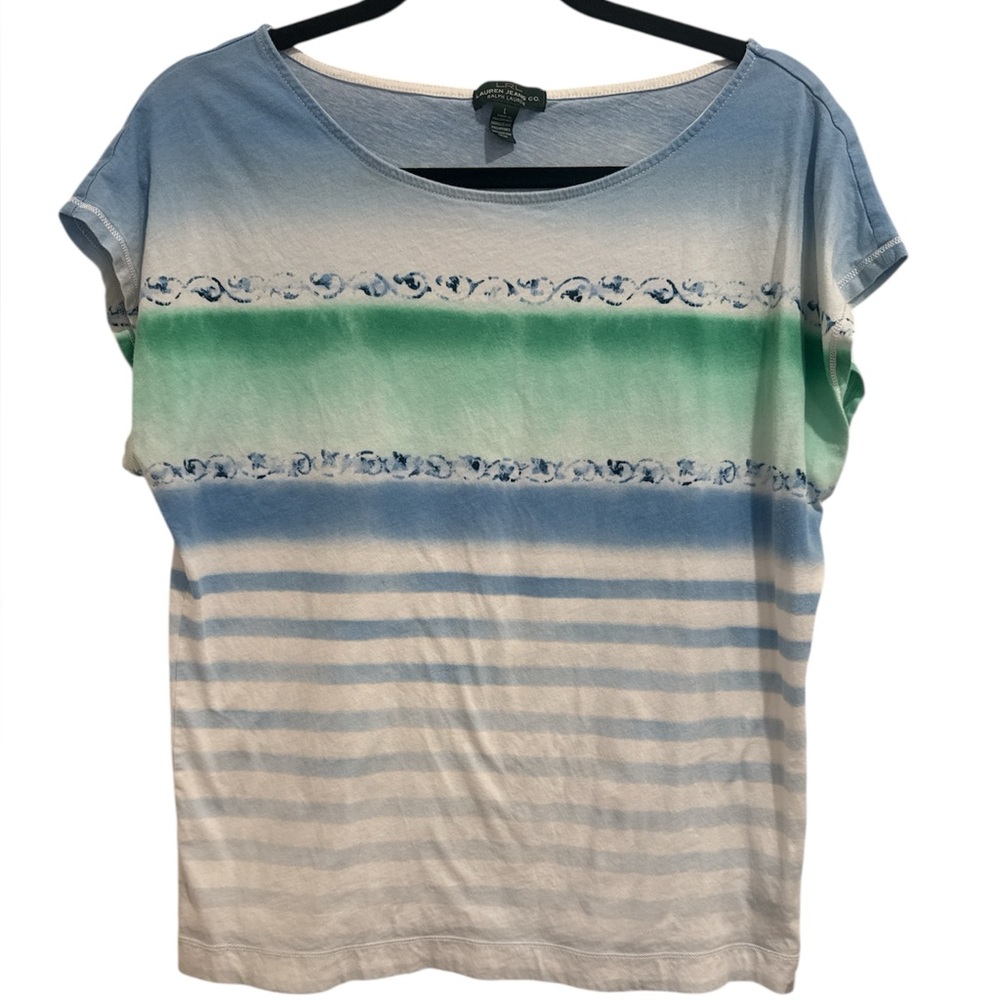 Lauren Ralph Lauren Cap Sleeve Stripe Blue and Green Ombre Top